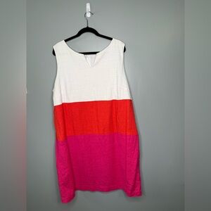 Talbots Red & Pink Colorblock Sleeveless, Shift Dress V-Notch neckline Size 18W